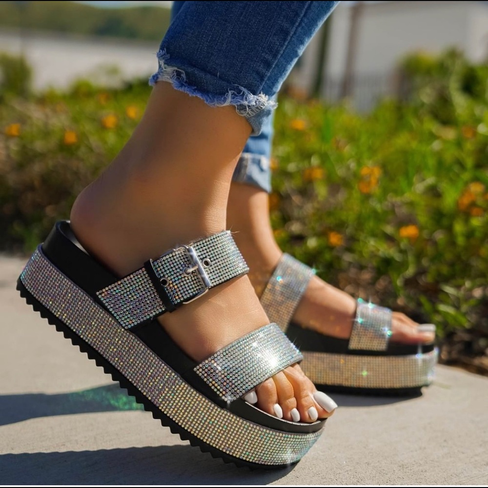 Rhinestone platform sandal